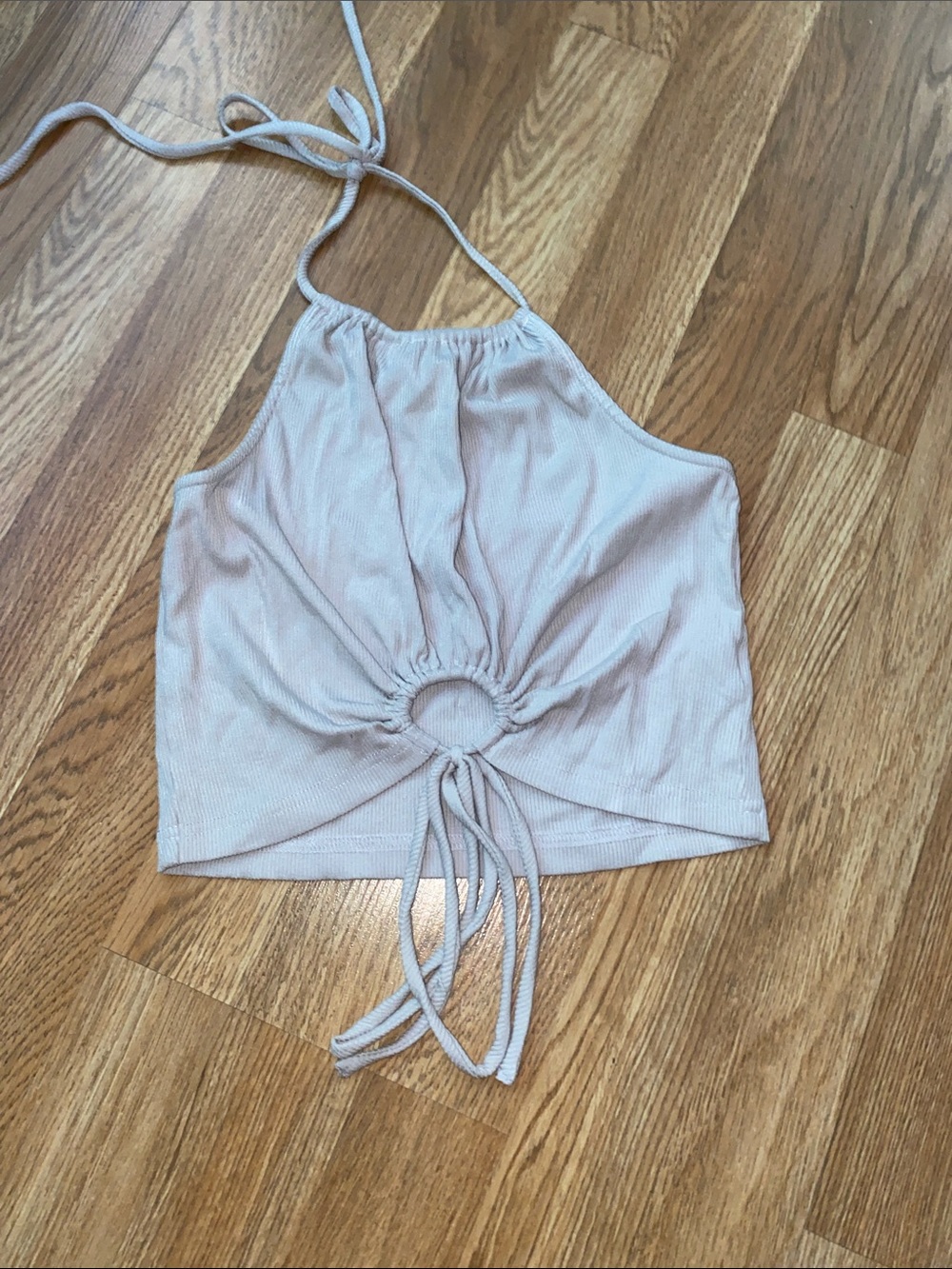 ILLA ILLA Light Taupe Halter Ring-Front Crop Top
